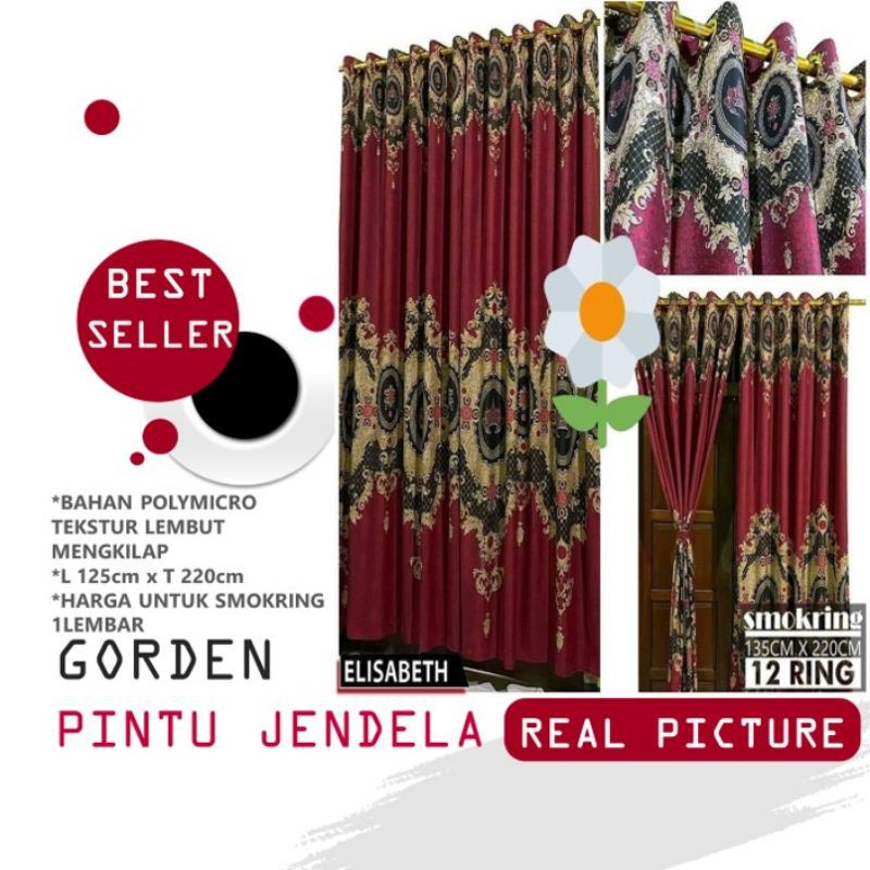 (COD) Promo Murah Gorden Hordeng Pintu Smokring Tirai Gorden Hordeng Bisa Jendela Batik Sultan Merah