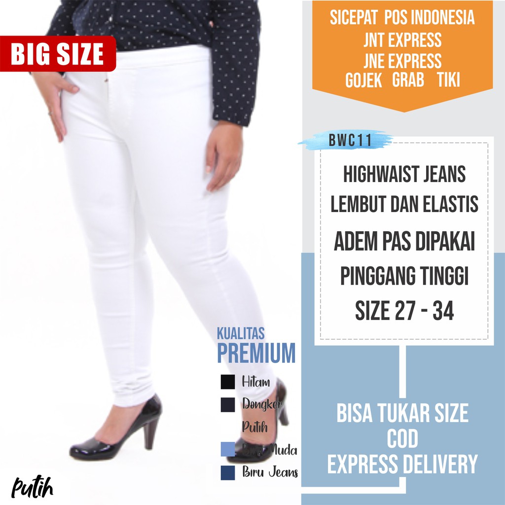 Big Size Jeans Jumbo Celana Jeans Highwaist wanita Putih BWC11