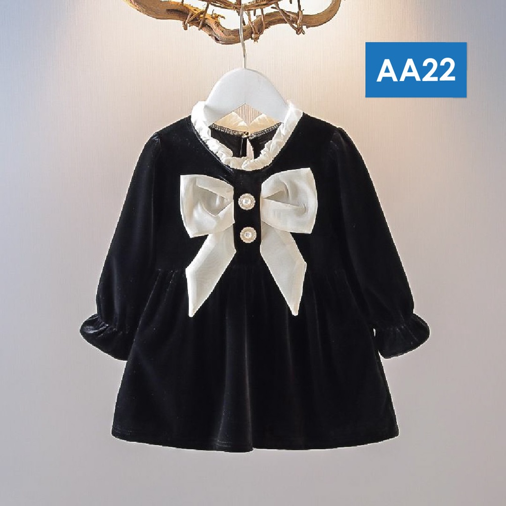 LAPAGO - Dress Gaun Anak Bayi Perempuan Import Motif Elegan Cantik Lucu 2021 usia 6 bulan - 3 tahun-AA22 - HITAM PITA