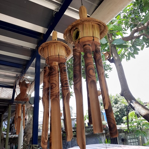 Bel Bambu Bali Ukuran Besar Panjang 60 Cm Chime Bel Angin Bambu Model Sarang Burung Ada 6 Bambu Gantung