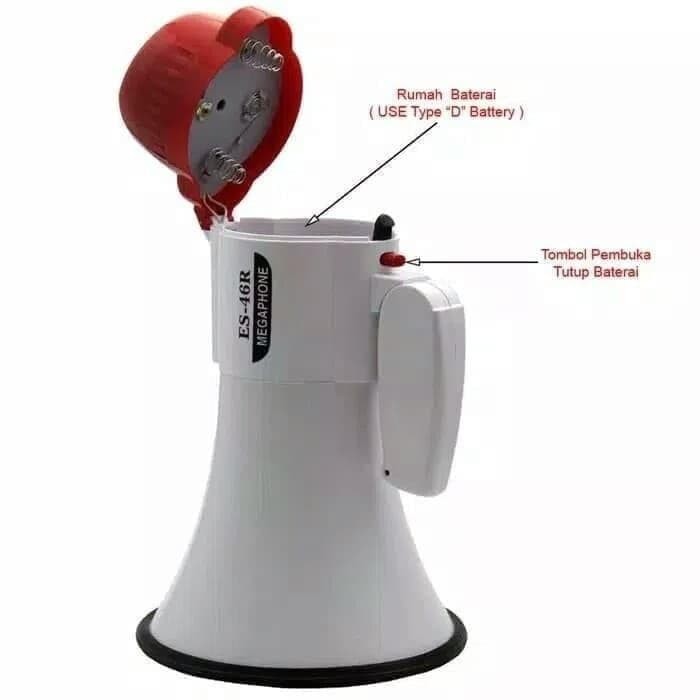 EALSEM ES-46R TOA MEGAPHONE Pengeras Suara Plus Batrei Aki Recharger FREE BUBBLE WARP