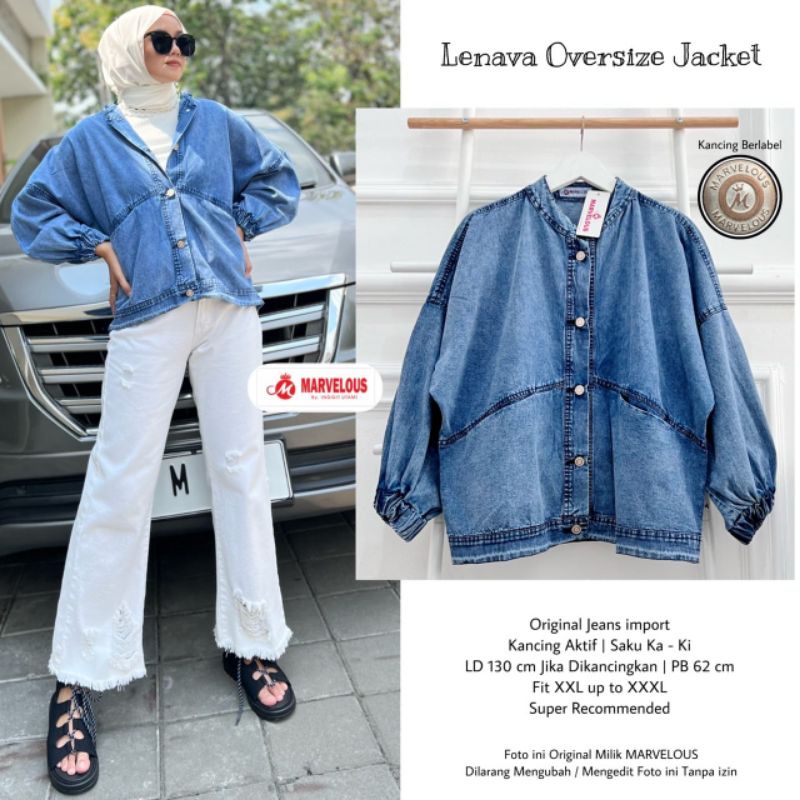 LENAVA OVERSIZE JACKET BY MARVELOUS / Jaket jeans wanita tebal / Jaket oversize jeans muslimah