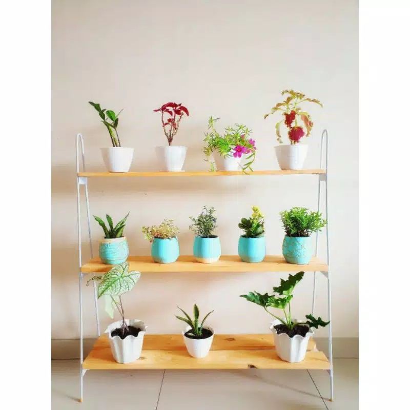 Rak Bunga Susun Kayu Rak Sepatu Standing Pot Rak Serbaguna Rak Hiasan Taman Minimalis
