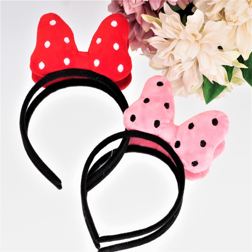 Bando Boneka Pita Polkadot Minnie Tebal Bulu Halus Lembut Aksesoris Rambut Wanita Anak Perempuan Bagus