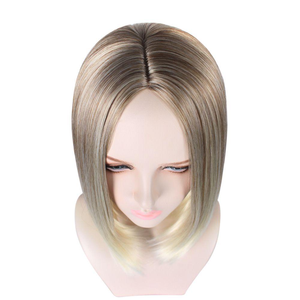 Lily Blonde Wig Middle Score Rambut Sintetis Ombre Rambut Pendek Warna Natural