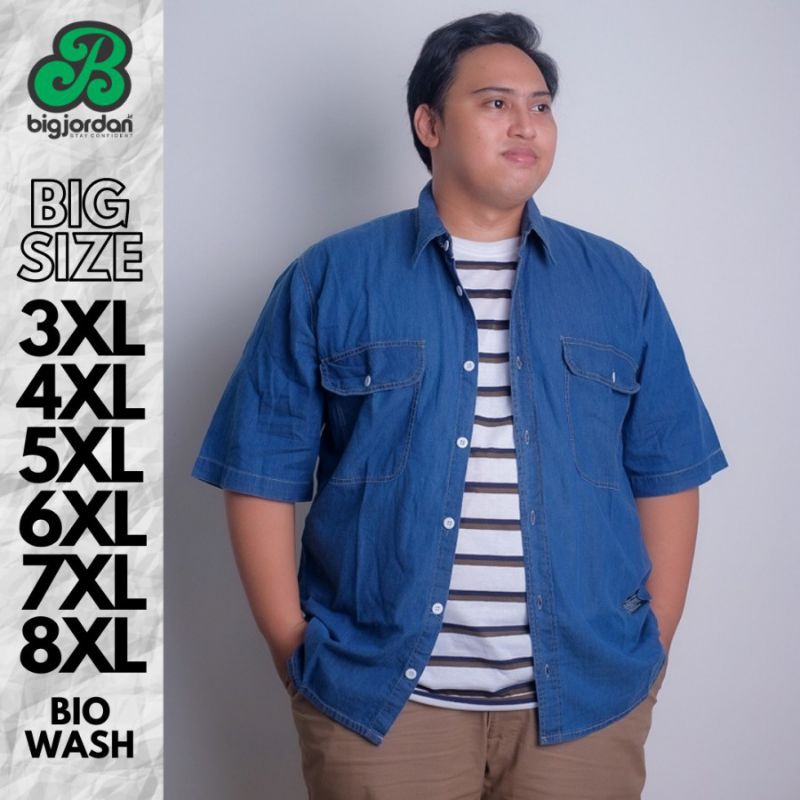 kemeja pendek pria jumbo big size BIG JORDAN XXXL XXXXL 5XL 6XL 7XL 8XL  kemeja jeans jumbo size