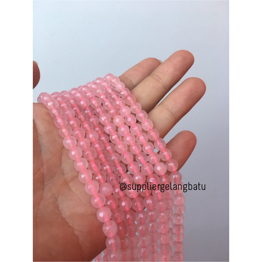 Batu pink kuarsa FACET 6mm CUTTING rose quartz stone healing terapi aksesoris fashion kesehatan