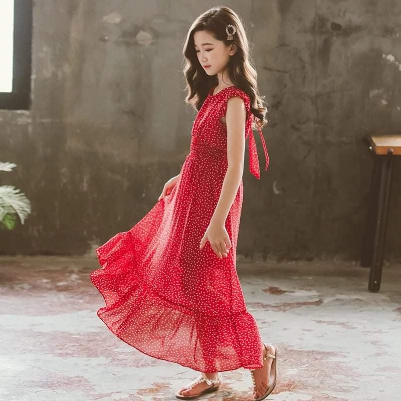 Long Dress Anak Perempuan Feminine Polkadot Red