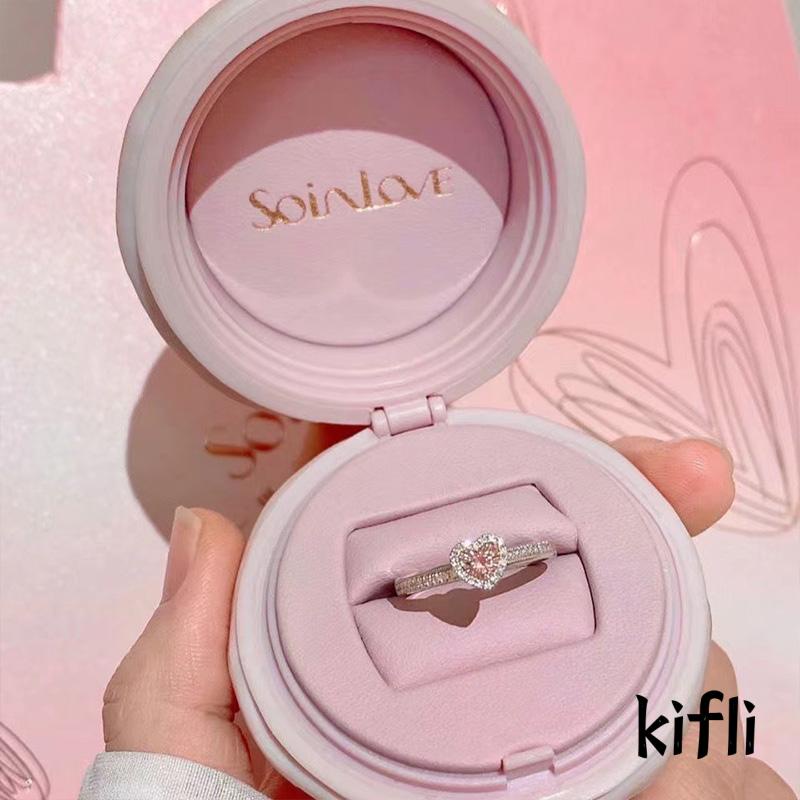 Cincin Wanita Bentuk Hati Warna Pink Untuk Hadiah Valentine / Ulang Tahun