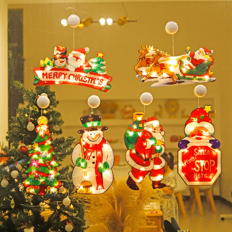 Lampu LED Bentuk Santa Claus Snowman Elk Dengan Suction Cup Untuk Dekorasi Natal