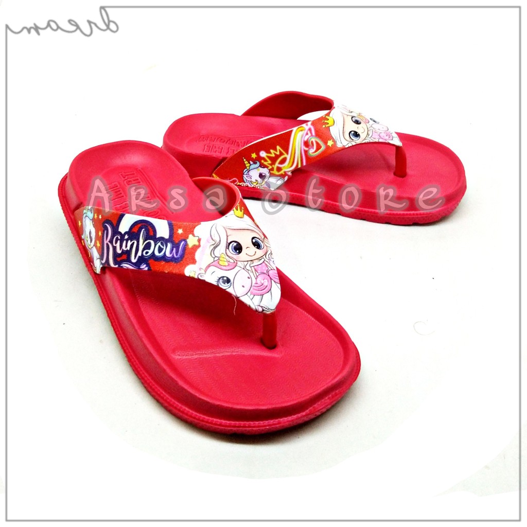 Sandal Anak Perempuan / Sendal Jepit Anak Cewe Rainbow Unicorn Umur 2 - 8 Tahun / Kado Untuk Anak