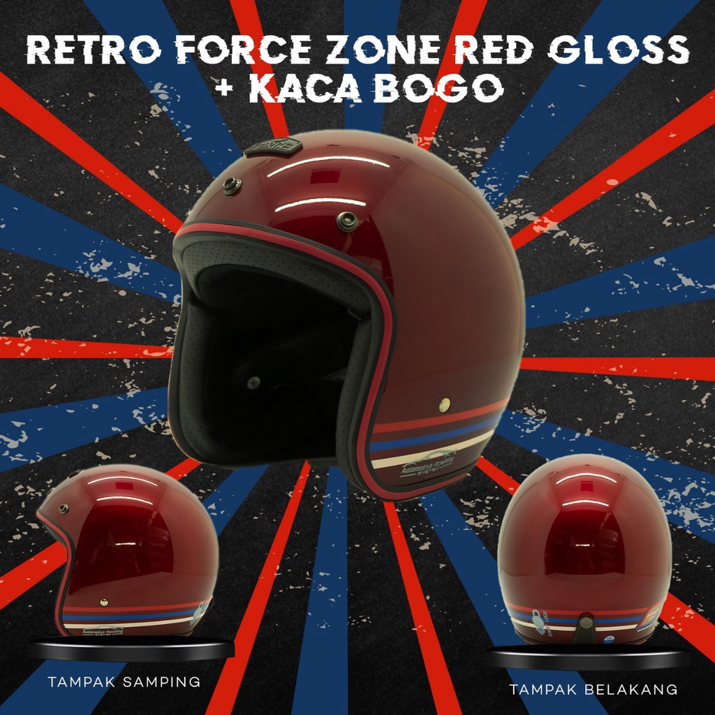 Helm Motor Retro Forze Zone Red Gloss + Kaca Bogo