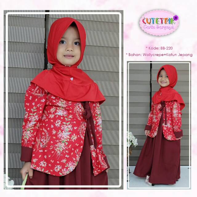 Gamis anak katun jepang cutetrik merah maroon