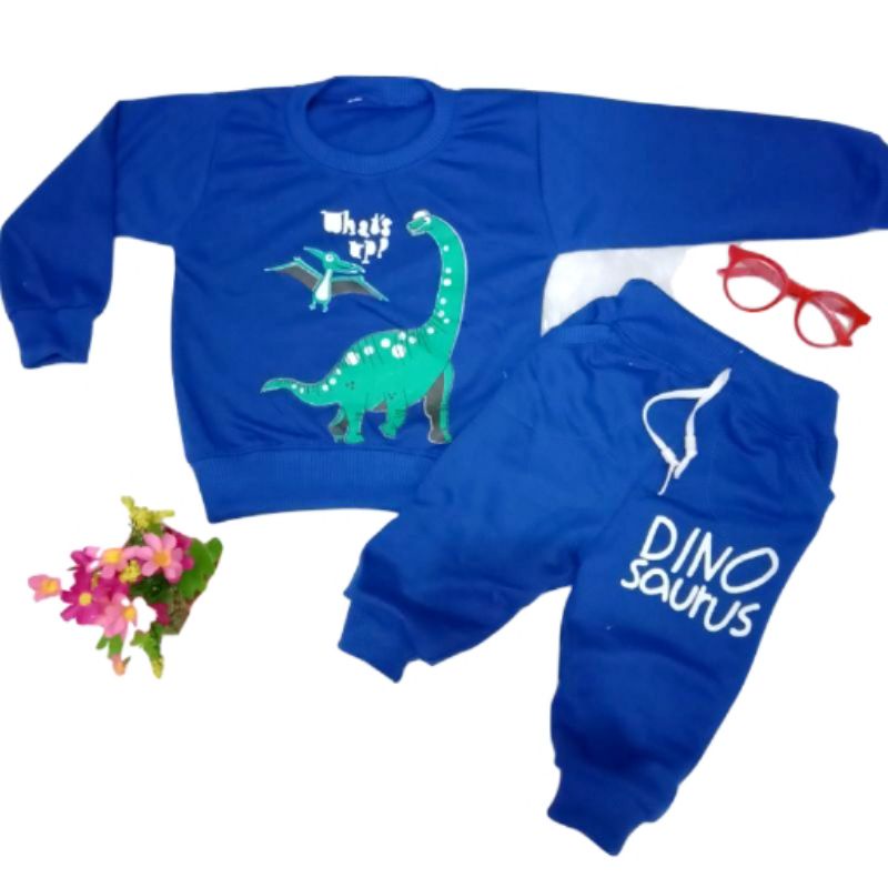 SETELAN SWEATER ANAK BAJU ANAK LAKI LAKI MOTIF DINO ANIMAL TEMURAH