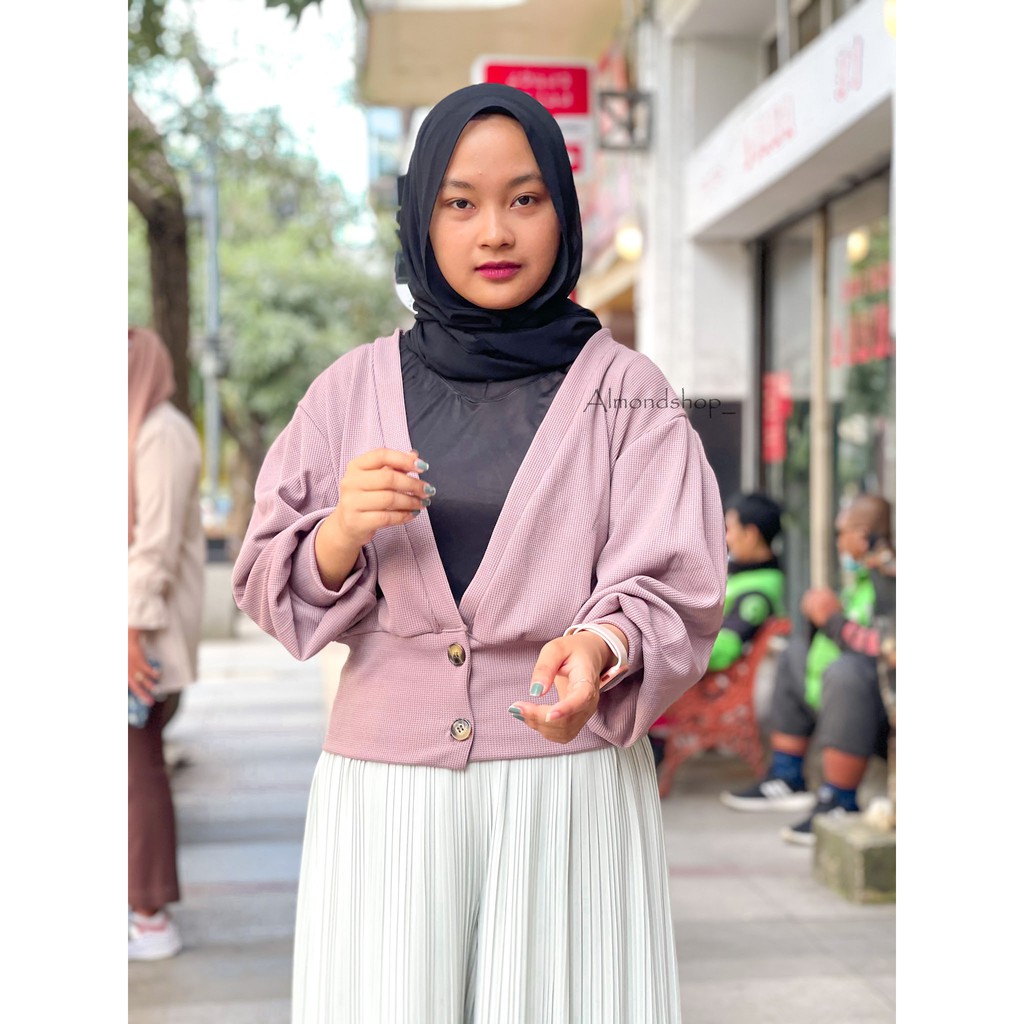 Melody Waffle Knit Cardi Premium / Crop Cardi Bahan Waffle Premium