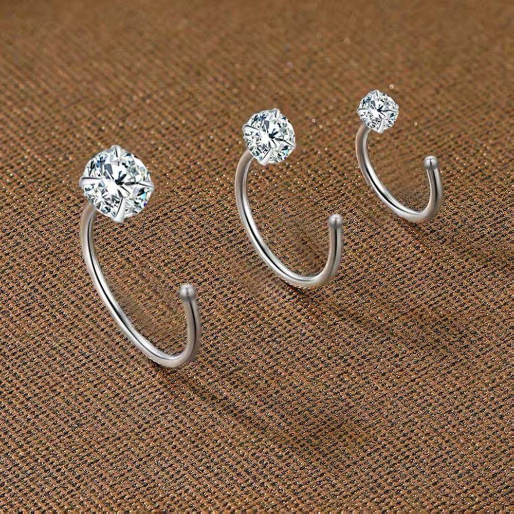 Needway   Sterling Silver Anting Kepribadian Elegan Wanita Tindik Telinga Perhiasan Fashion Zirkon Anting Kecil Hoop