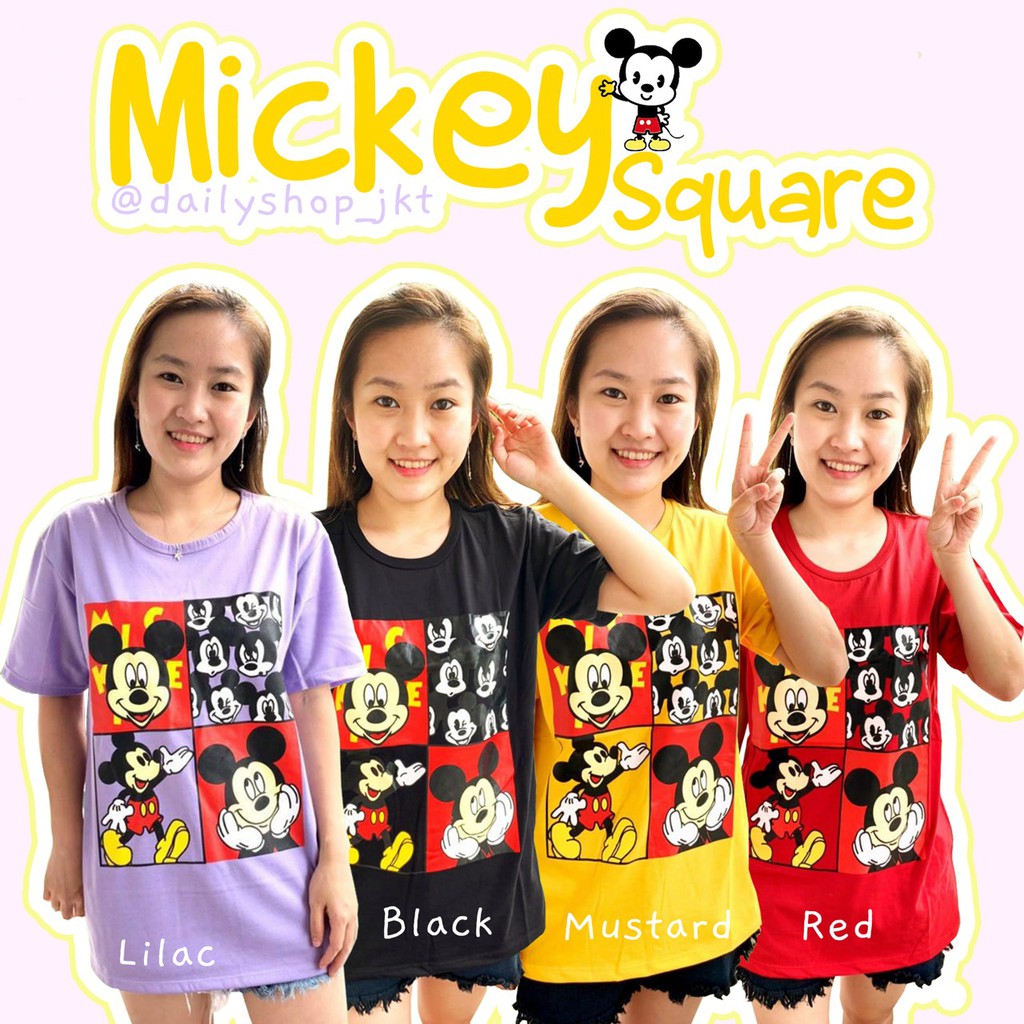 MICKEY SQUARE DISNEY HITAM PUTIH MERAH MUSTARD OVERSIZE | KAOS WANITA MICKEY DISNEY JUMBO TSHIRT