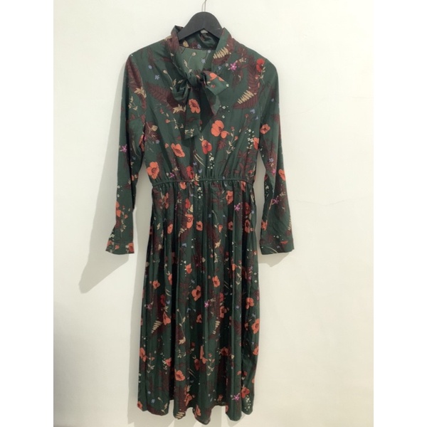 longdress tunik vintage korea bunga plisket