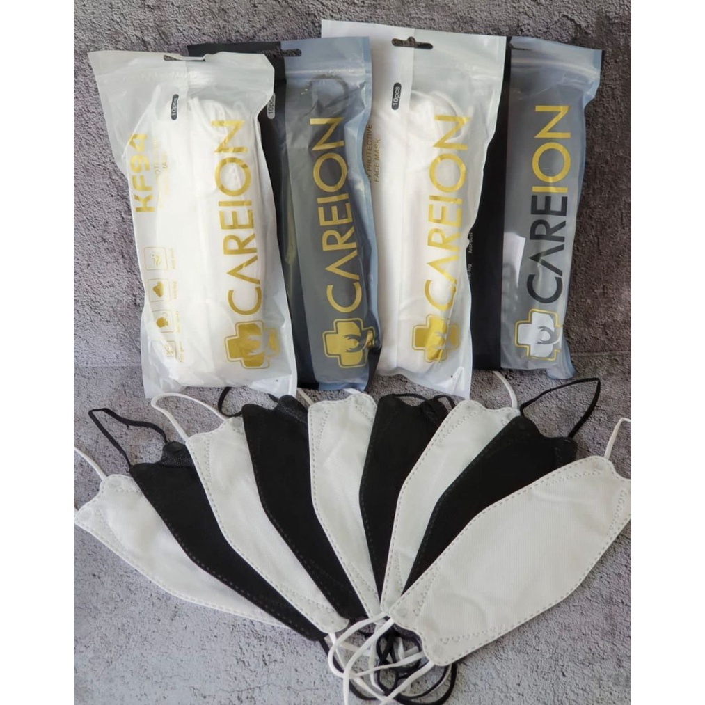 MASKER CAREION KF94 / BLACK / WHITE / 4PLY / 1PACK ISI 10PCS