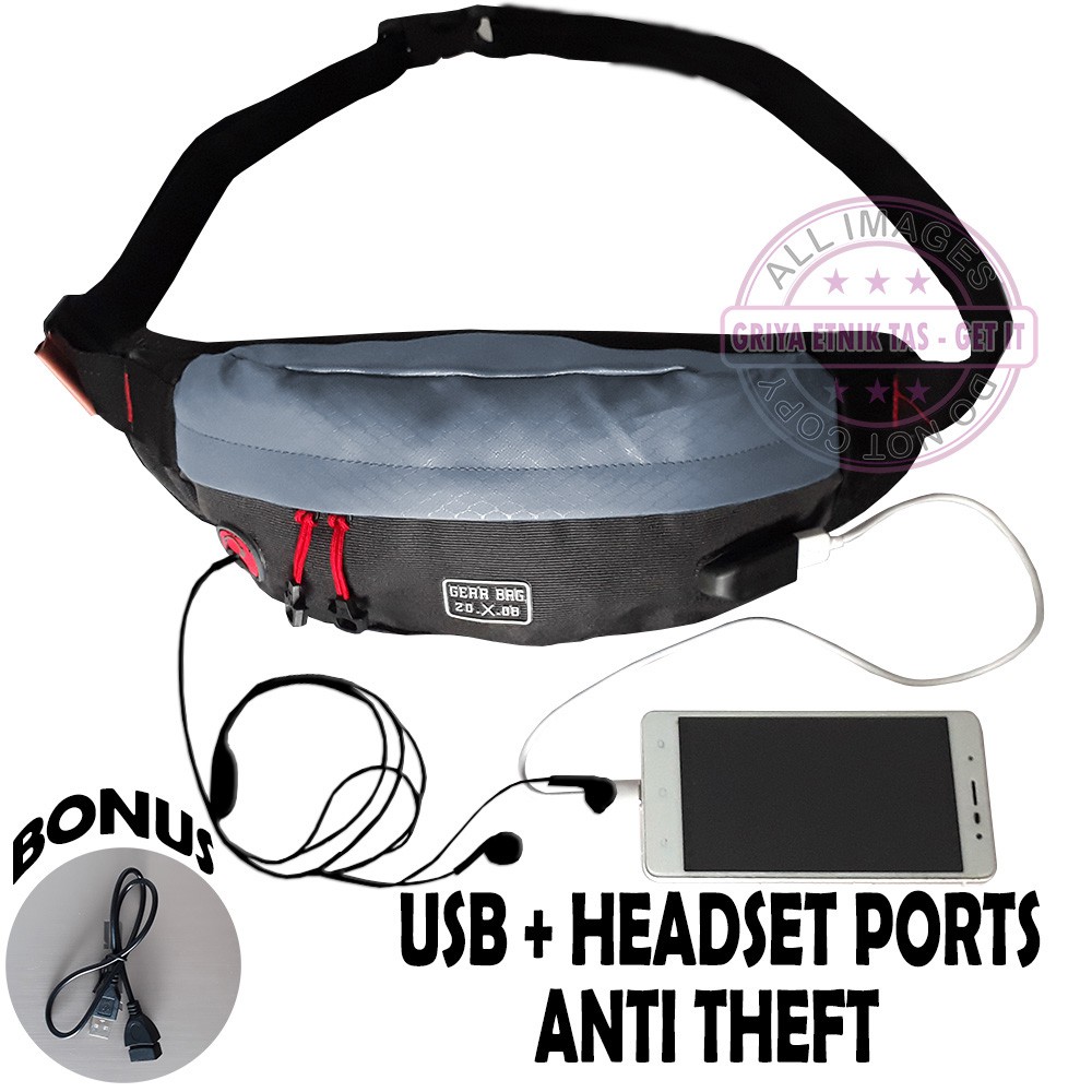 Waistbag Tas Selempang Tas Dada Tas Pinggang Gearbag 13109 Port Usb Gratis Kabel USB