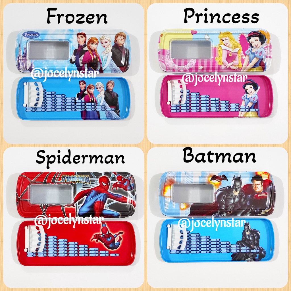 

Kotak pensil kaleng Frozen/ Spiderman/Princess/batman