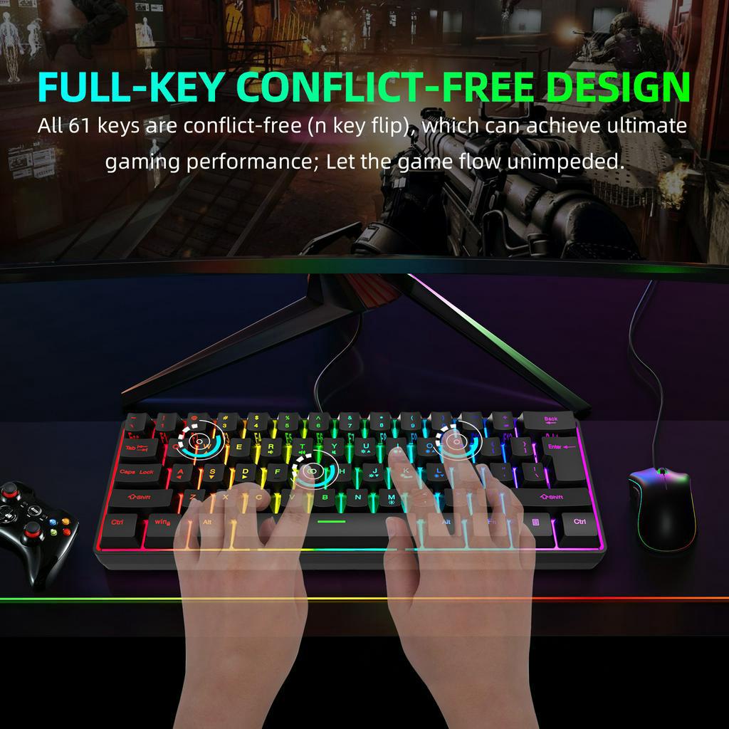 Y-FRUITFUL Keyboard Gaming RGB Backlit Mechanical Feel 61 Key Wired - K401 - Black