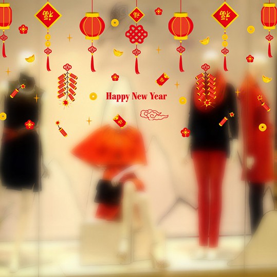 Reliza Wall Sticker Lampion Imlek Chinese Happy New Year Stiker Dinding LDR178