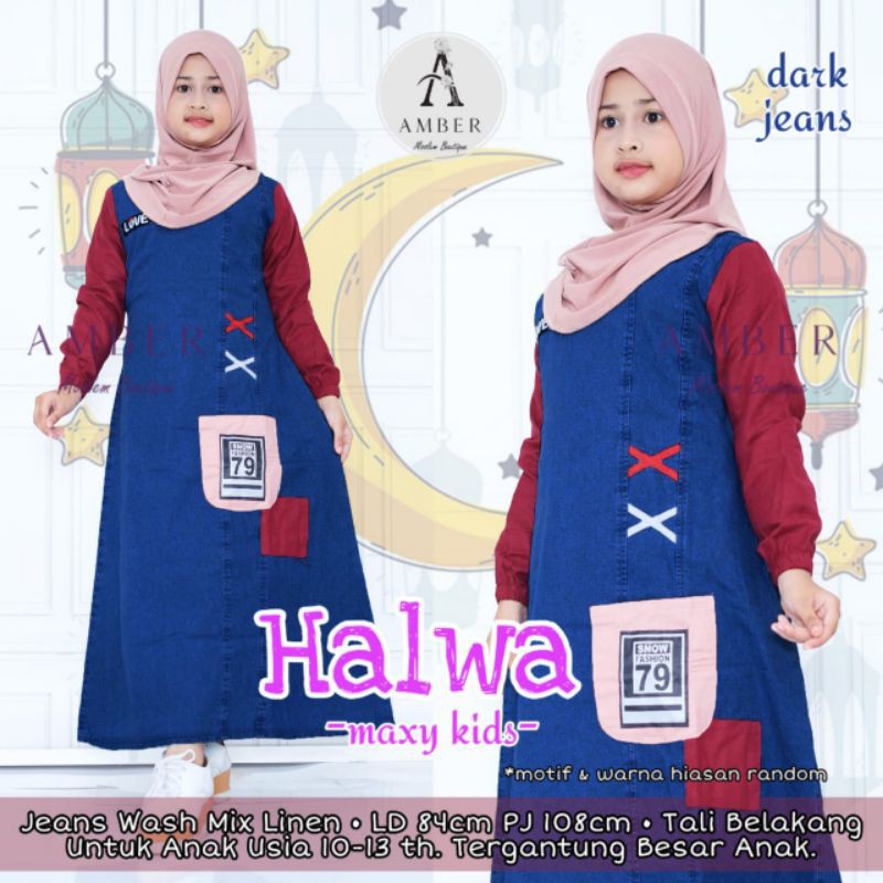 Gamis Jeans Anak Perempuan Tanggung Setara Umur 8-12 Tahun