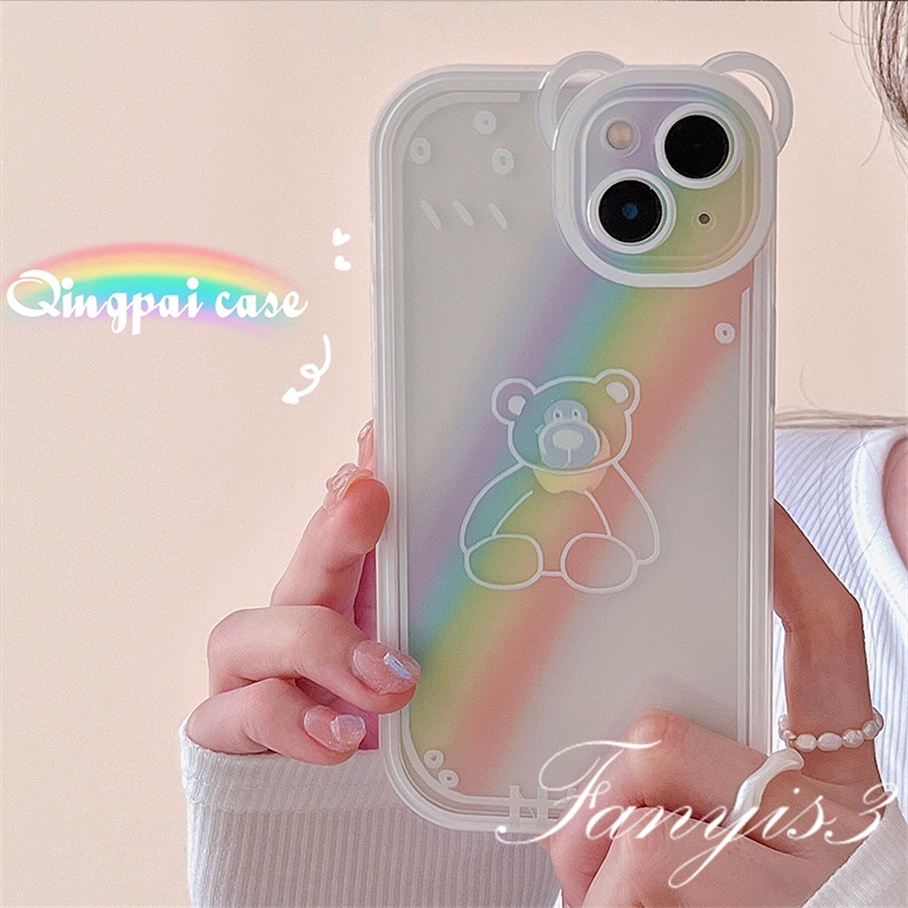 Compatible For iPhone 14 13 12 11 Pro Max X XR Xs Max 8 7 6 6s Plus SE 2020 Soft Case Pelindung Desain Telinga Kucing Warna Pelangi Untuk