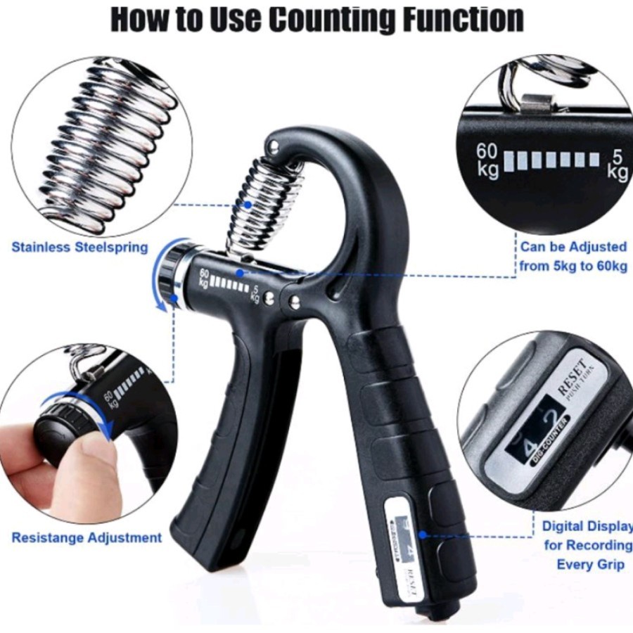 Hand Grip Adjustable Counter 5-60Kg Handgrip Alat Fitness Otot tangan