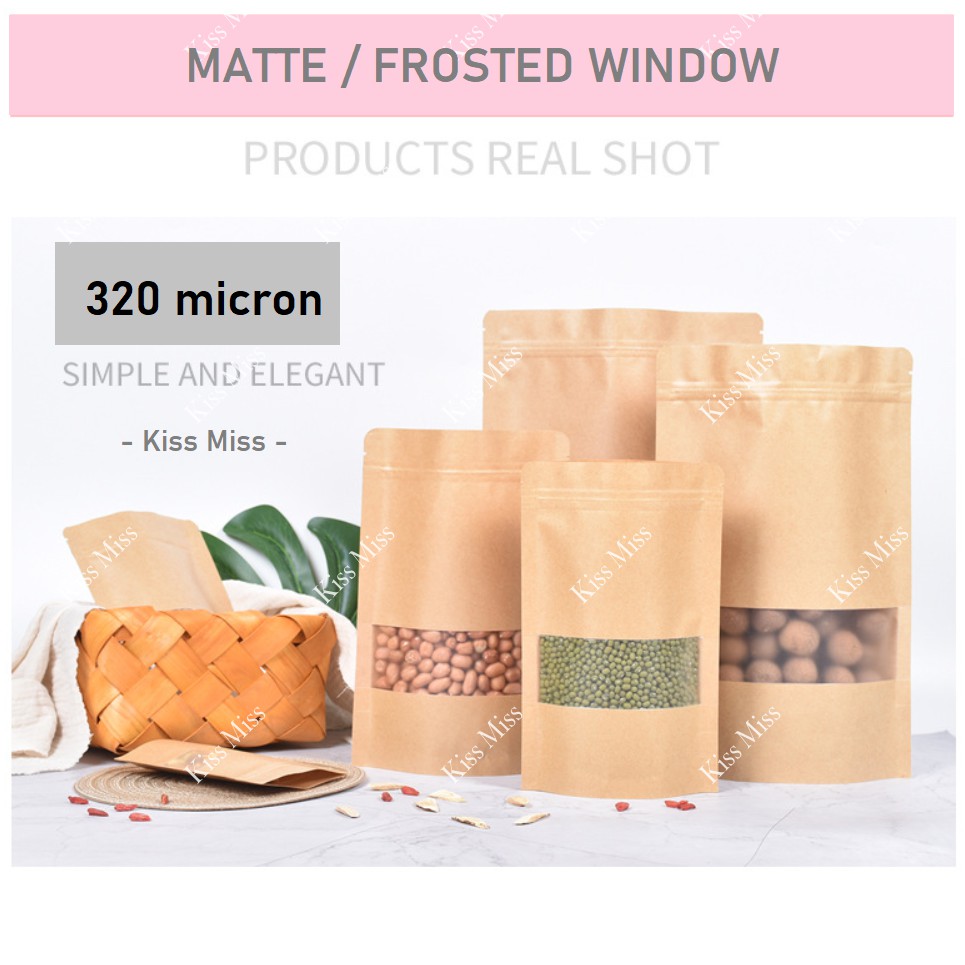 FROSTED KRAFT - 18x26cm - STANDING POUCH Ziplock - WATERPRROF - Kemasan Keripik - Snack - Biji