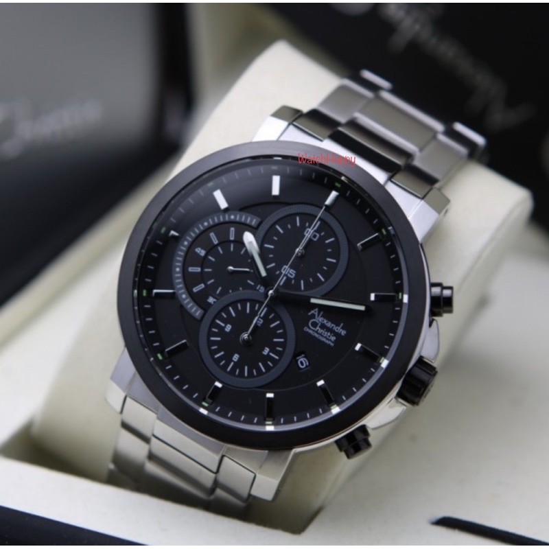 WatchHappy Alexandre Christie 6563 AC 6563 MC AC6563 MC 6563MC Mens Silver Black Stainless Original