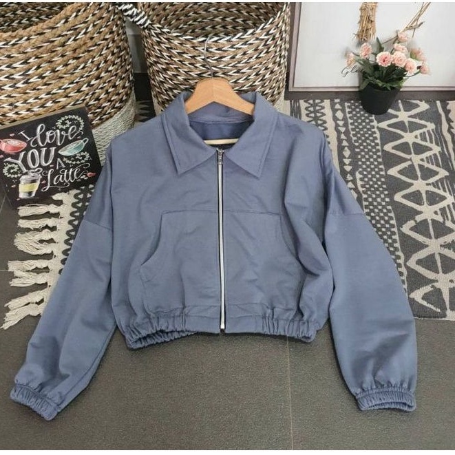 Sweater Vada Collar Jacket Crop - Style Korea - jacket Varsity bahan Fleece - terlaris