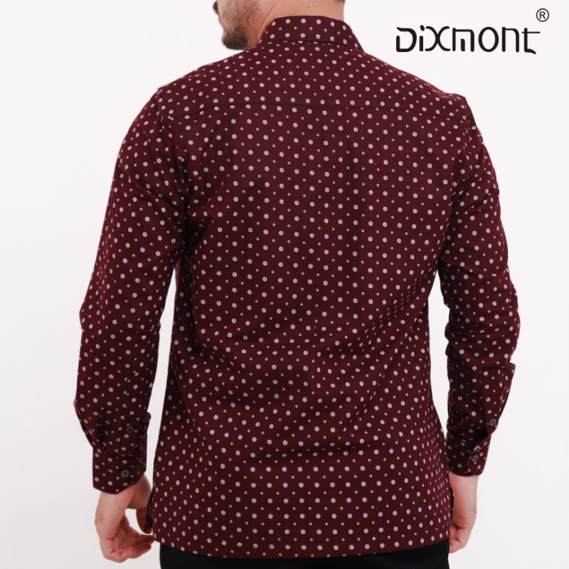 Dixmont Kemeja Pria Basic Formal Motif Lengan Panjang Hem ML00221