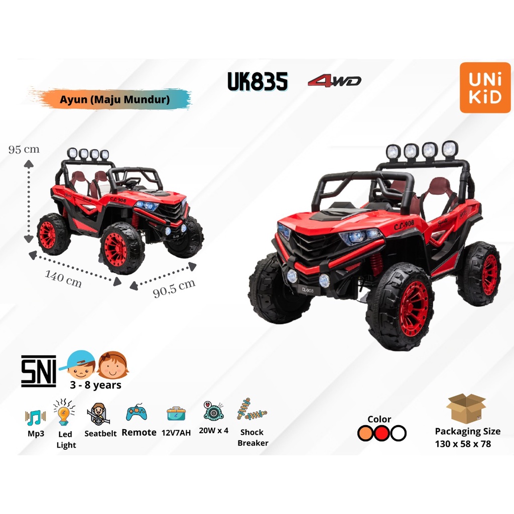 Mobil Aki Mainan Anak Remote Control Unikid UK835 Jeep Rubicon Wrangler Besar 12V 7AH-1
