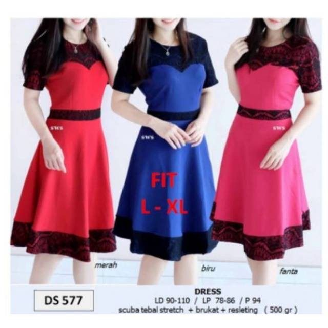 BAGUS BERKUALITAS MERAH PUTIH KUNING ANAK || CMIDS 577 DRESS SCUBA LACE ORI IMPORT PESTA MURAH