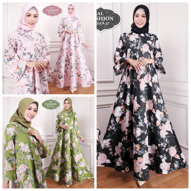 Hijab Modern Gamis Dress Katun Motif Bunga GROSIR Busana Muslim Baju Maxi Abaya Cewek Korea Terbaru
