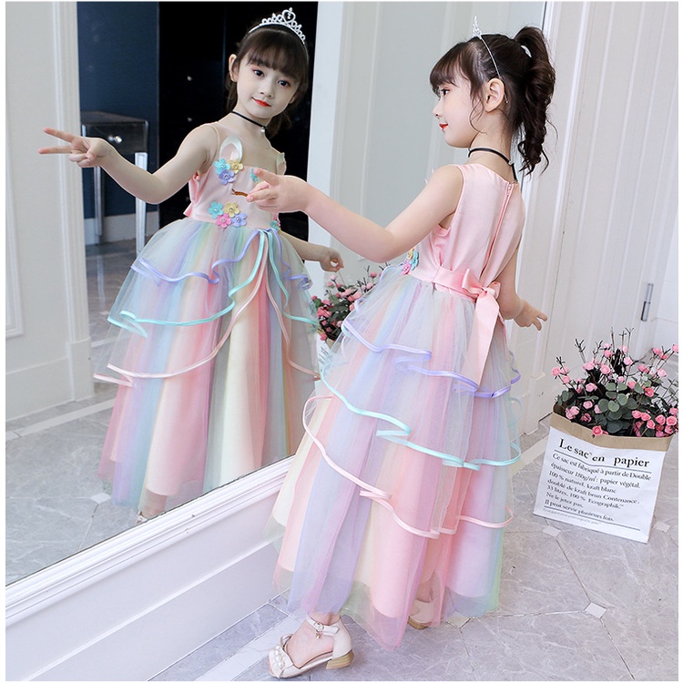 4t-13t Dress Unicorn Anak Panjang Gamis Unicorn Anak Lengan Pendek Baju Ulang Tahun-- Berikan Hadiah