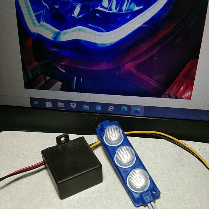 MODUL LAMPU LED KILAT /BLITZ PESAWAT + LED 3 MATA *BIRU* 12 VOLT MOBIL /MOTOR