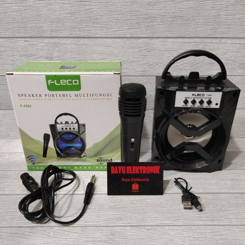 Speaker Bluetooth Karaoke Fleco F-4292 Gratis Mic Super Bass Radio USB /Musik Box Bluetooth