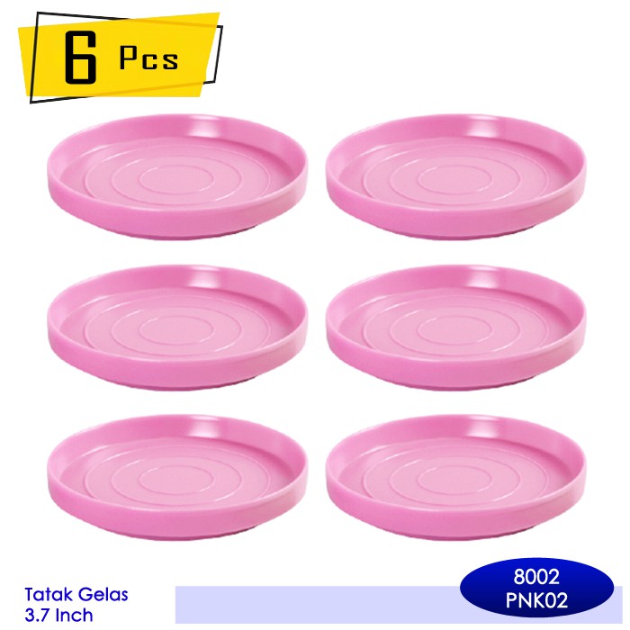 Tatak Gelas Onyx Melamin 3.7 inch (6 pcs) 8002 Tatakan Minuman Minum Pink Merah Muda