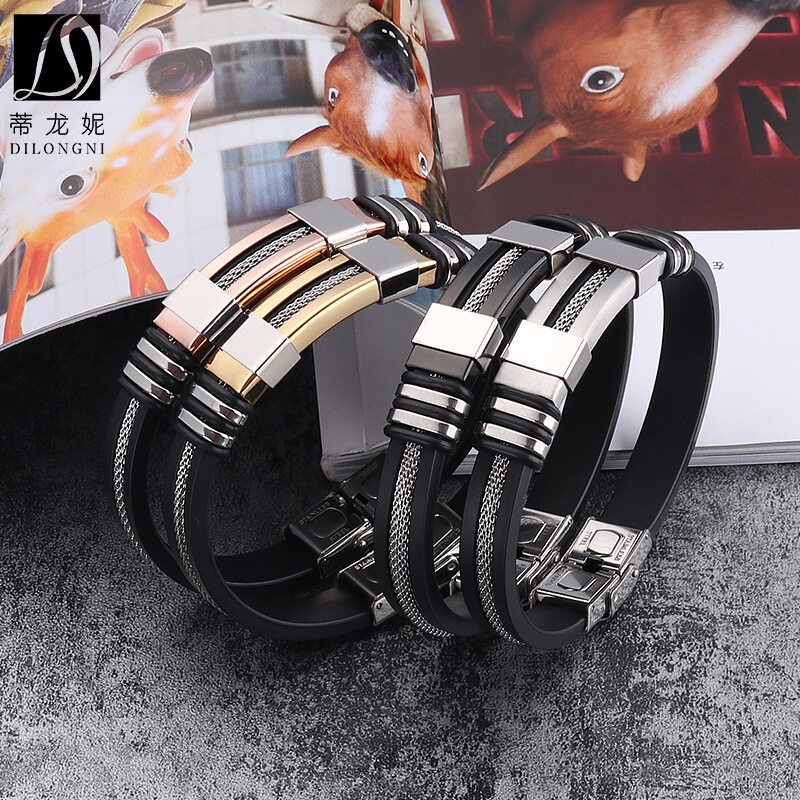 Gelang Rantai Ular Bahan Stainless Steel Silikon Gaya Punk Hipster Untuk Pria