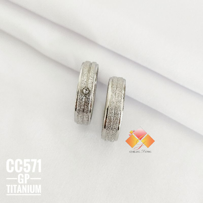 Cincin Titanium Pasir Garis Silver Anti Karat CC571