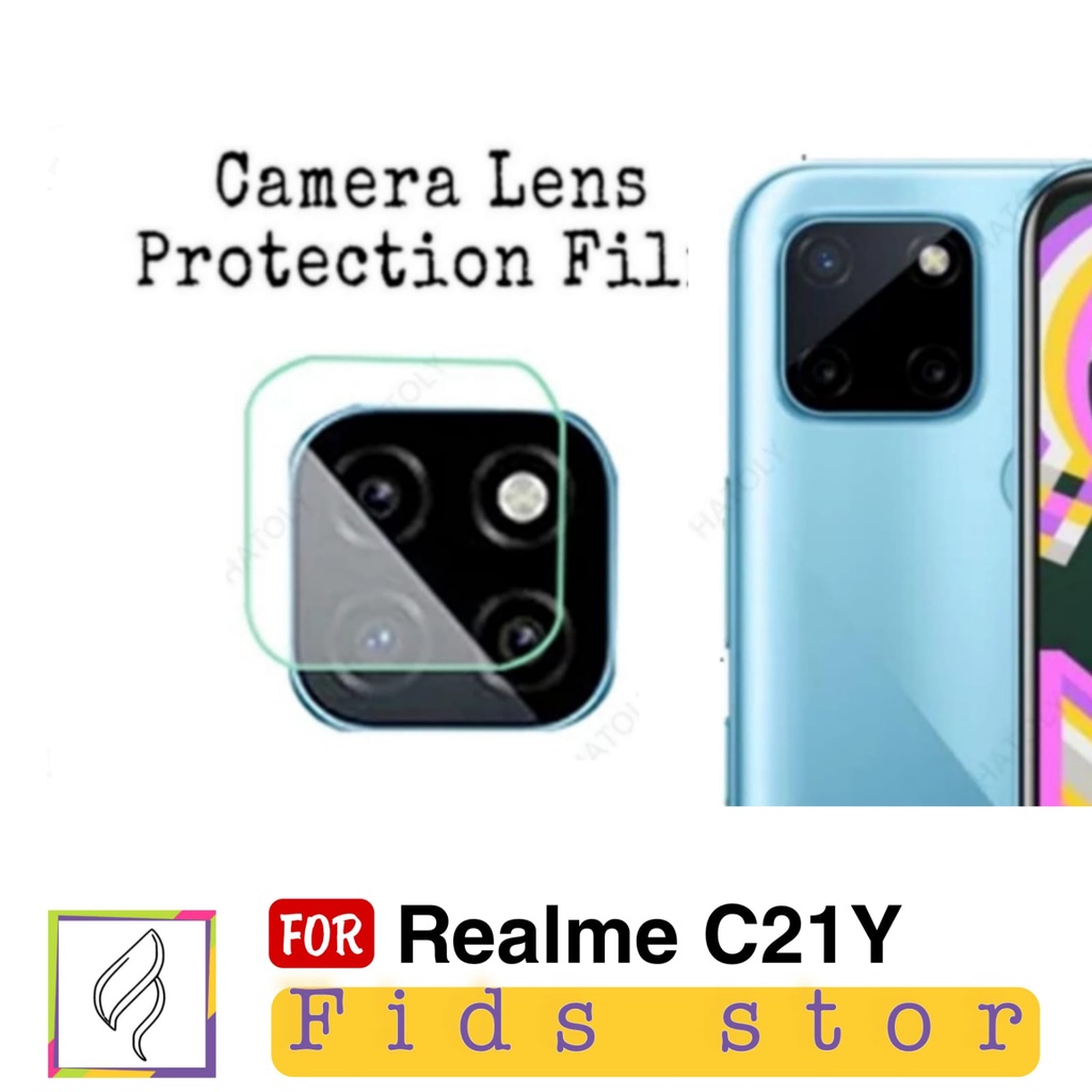 PROMO 2in1 Tempered Glass REALME C21Y Full Layar Cover Black Premium Free Tempered Glass Camera