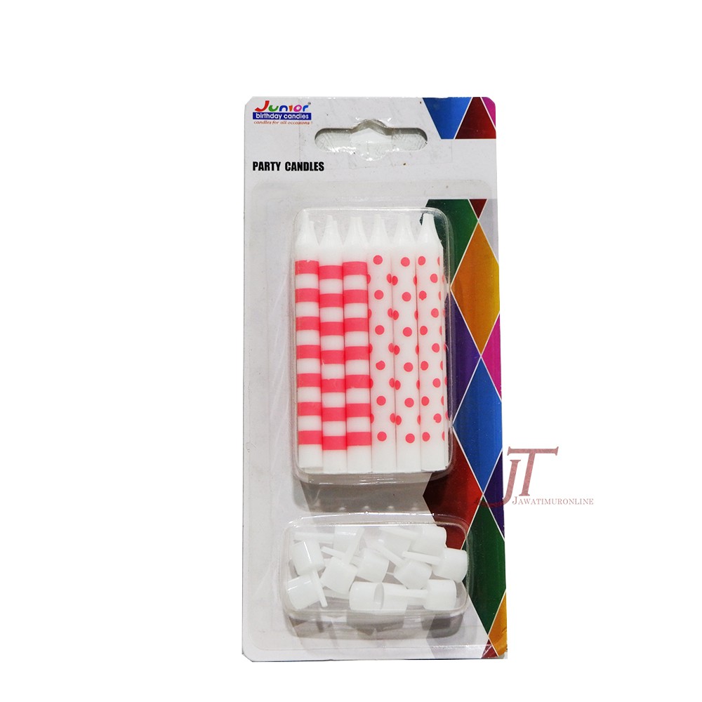 Lilin Ulang Tahun Polkadot Stripe + Dudukan Lilin