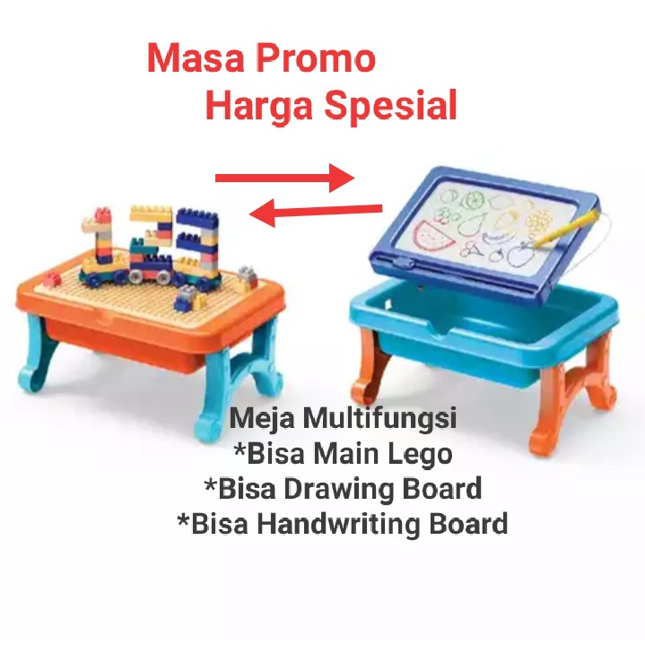 Meja Multifungsi Meja Lego  Drawing Board 2in1 Mainan  