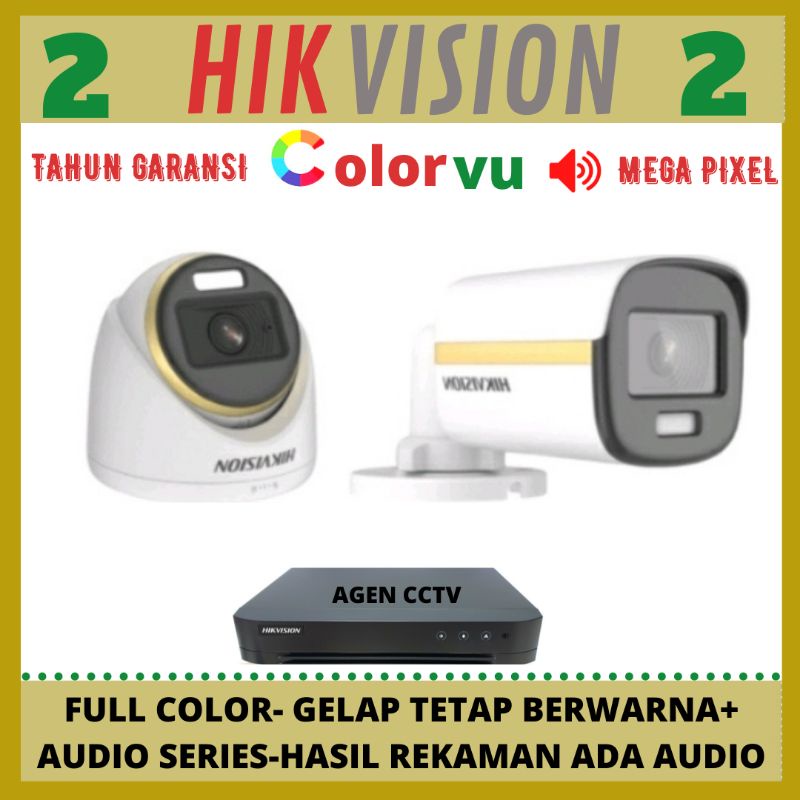 PAKET CCTV HIKVISION COLORVU 2MP 4 CHANNEL 2 KAMERA AUDIO SERIES FULL COLOR