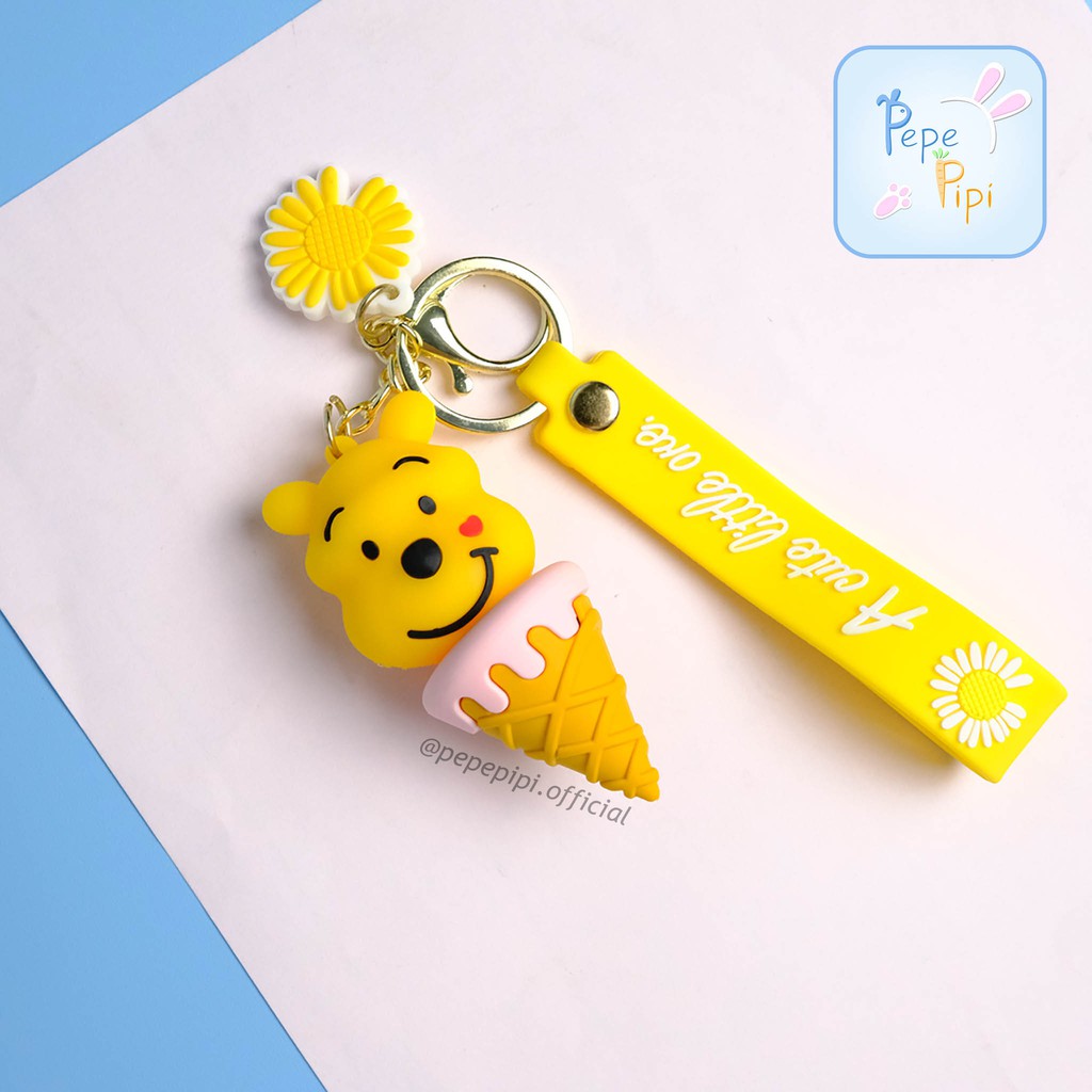 Gantungan Kunci Donal Mike Pooh Daisy Ice Cream Karet 3D Ganci Tas Keychain