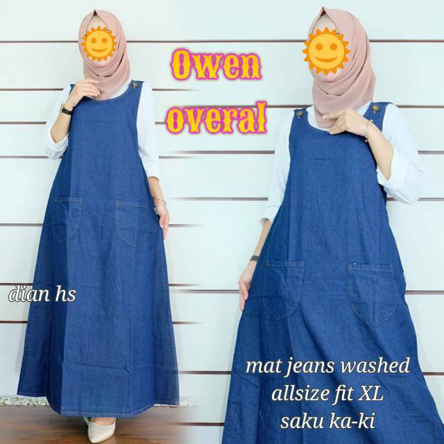 Overall Rok Jeans Umbrella Panjang Berkantong Baju Rok Kodok Outer Denim Muslimah Terbaru