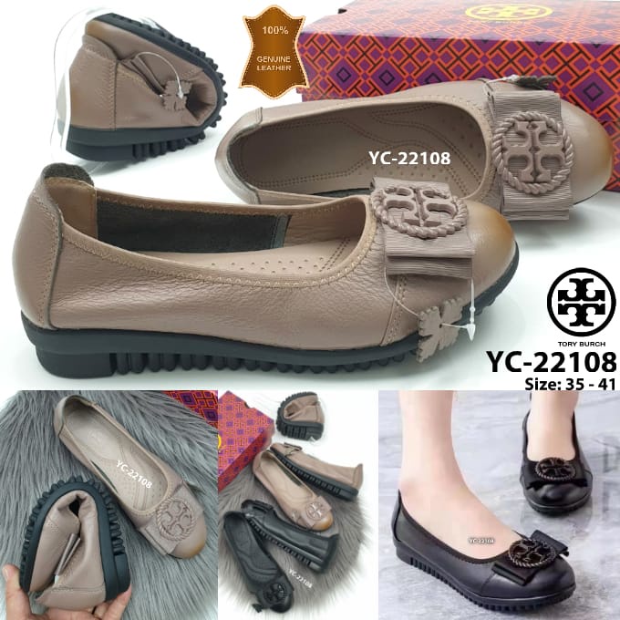 TB YC22108 logo leather flat original kulit asli